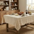 thumbnail image 3 of Sm:)e Fabric Openwork Farmhouse Style Linen Tablecloth 52x70 Inch, Yarn-Dyed Woven Table Cover for Dining Decor, Rectangle, Beige, 3 of 8