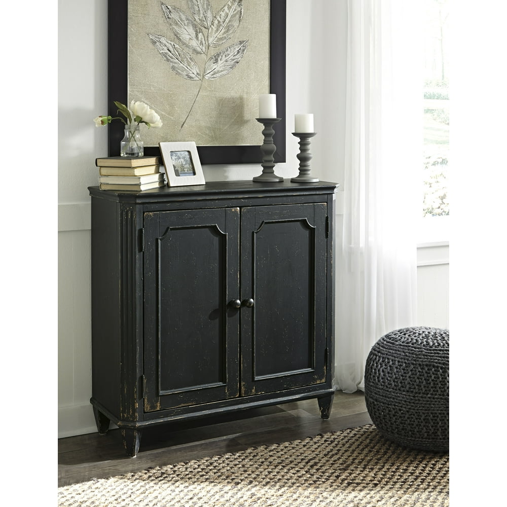 Ashley Furniture Mirimyn Antique Black Finish Wooden Accent With 2 Doors
