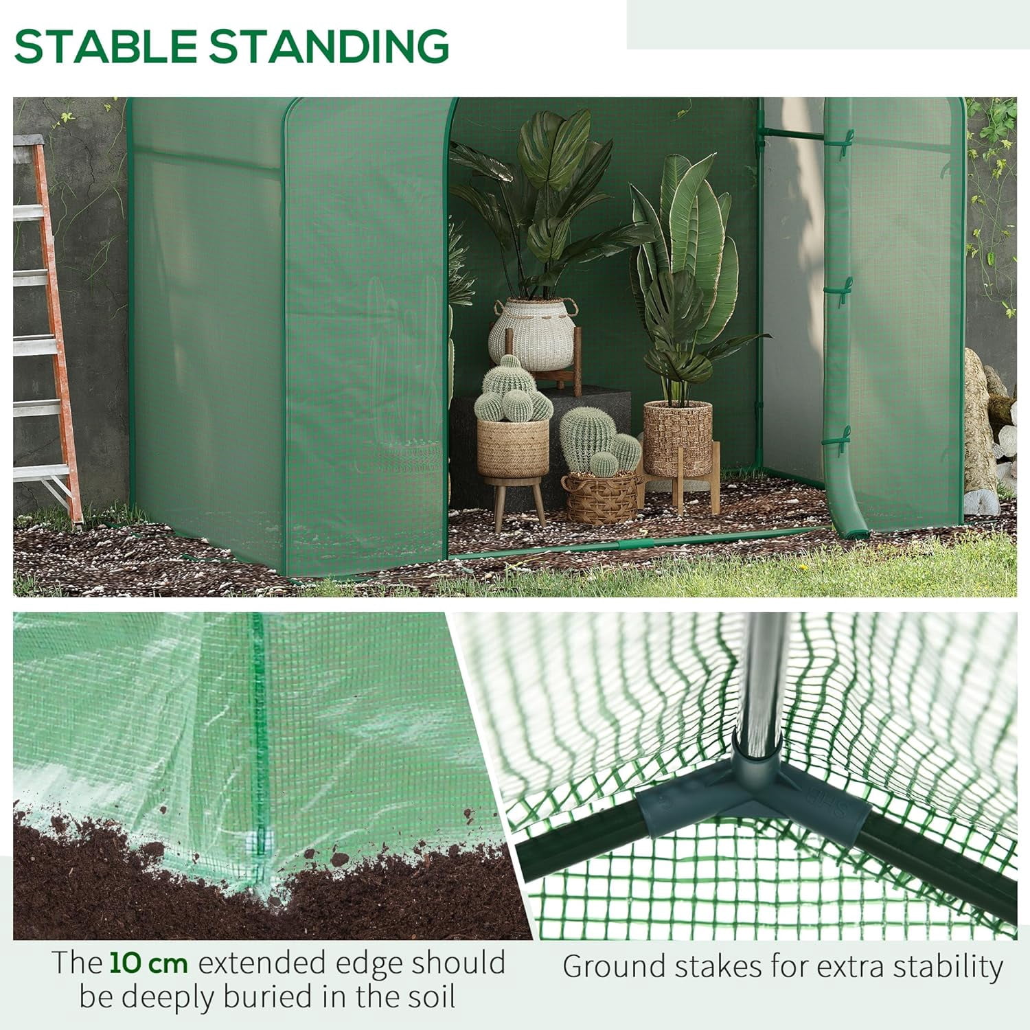 6' x 3' x 5' Portable Walk-in Greenhouse, PE Cover, Steel Frame Garden Hot House, Zipper Door, Top Vent for Flowers, Vegetables, Saplings, Tropical Plants, Green
