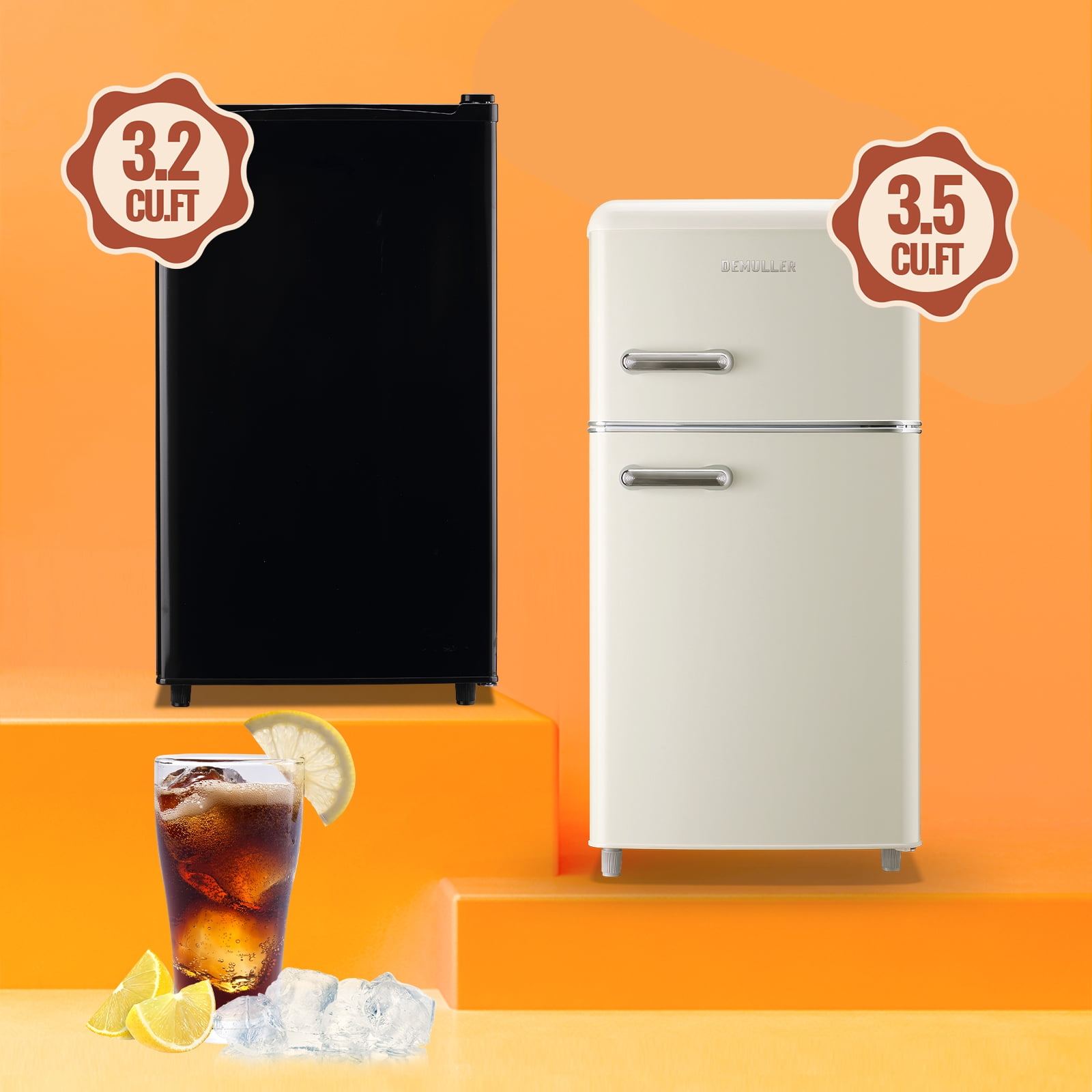DEMULLER 3.2 Cu.ft Mini Fridge with Freezer Single DoorFridge Adjustable Temperature New Black