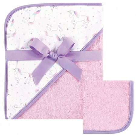 UPC: 0660168571523 | Hudson Baby Infant Girl Cotton Hooded Towel and Washcloth 2pc Set Magical Unicorn One Size
