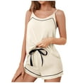 thumbnail image 2 of Xysaqa Women Cami Pajamas Set Comfy Cotton Sleepwear Casual Soft Pjs Set Spaghetti Strap Tank Top with Shorts 2 Piece Loungewear Set S-Xl Beige L, 2 of 9