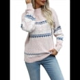 thumbnail image 2 of Suéteres Casuales de Punto con Estampado de Leopardo para Mujer, Suéteres de Larga con Cuello Redondo Rosa L, 2 of 9