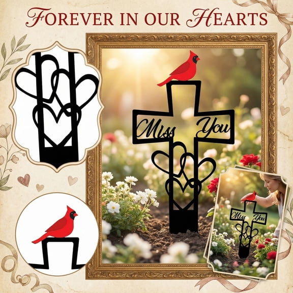 Cardinal Grave Decorations for Cemetery - Grave Markers for Humans Metal Memorial Plaques for Loss of Mother Father Outdoors Garden Sympathy Stakes Decor