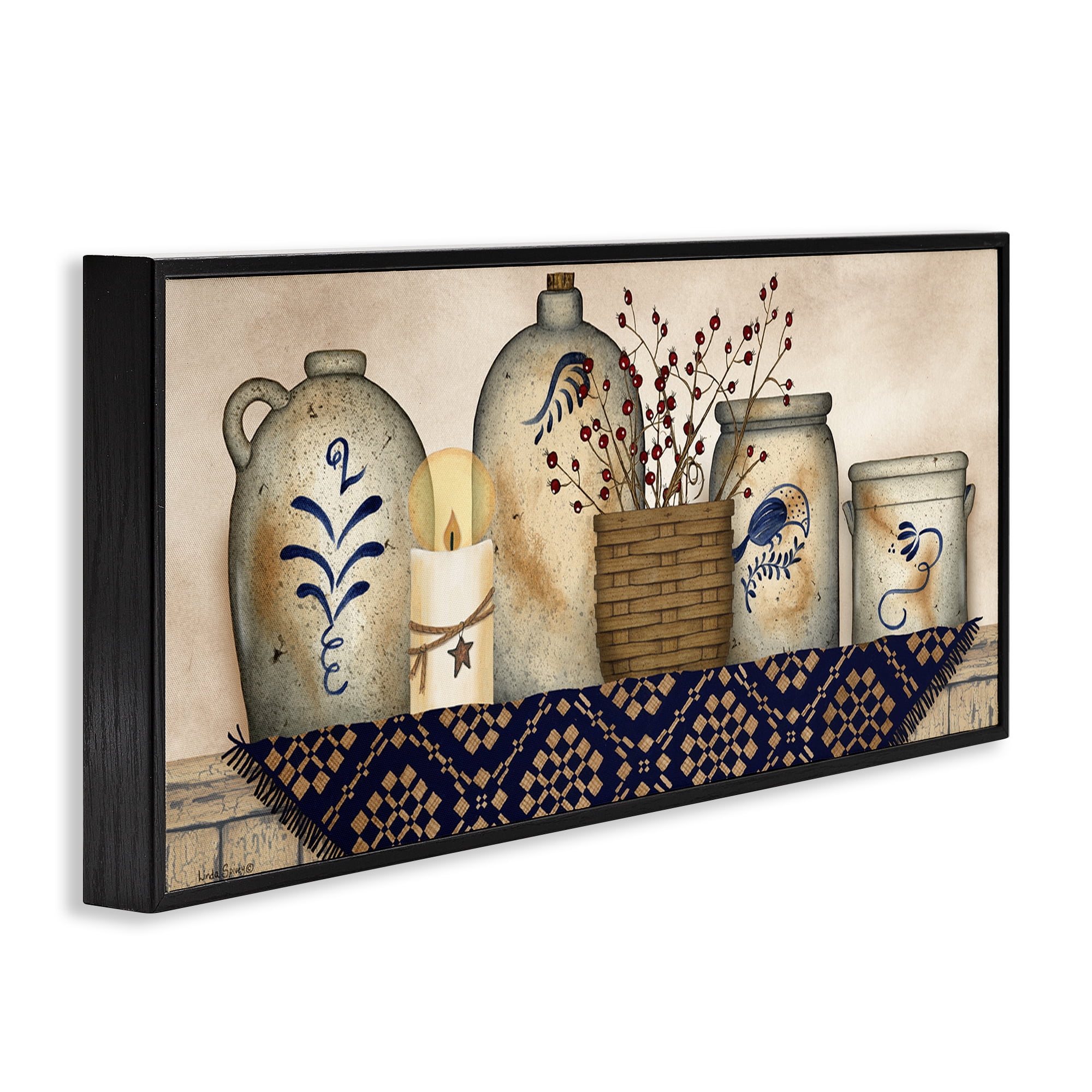 Stupell Industries Rustic Kitchen Jars Botanical & Floral Painting Black Framed Art Print Wall Art, 30 x 13