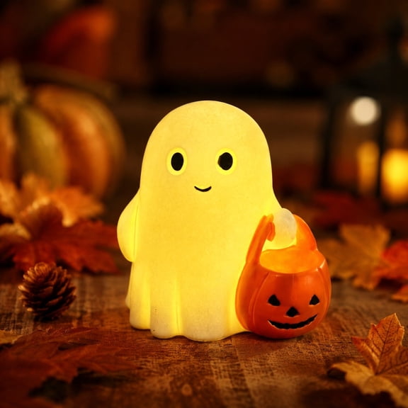 UALSRZL Halloween Decorations Ghost Figurine Night Light, Lighted Resin Ghost Statue Lamp, 8" Cute Vintage Ornament for Tabletop Festival Decor Gifts