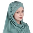 thumbnail image 2 of HNMKIU Women Ruffle Chemo Turban Wrap Cap Scarf Hat Shawl Headwear ,Green, 2 of 4