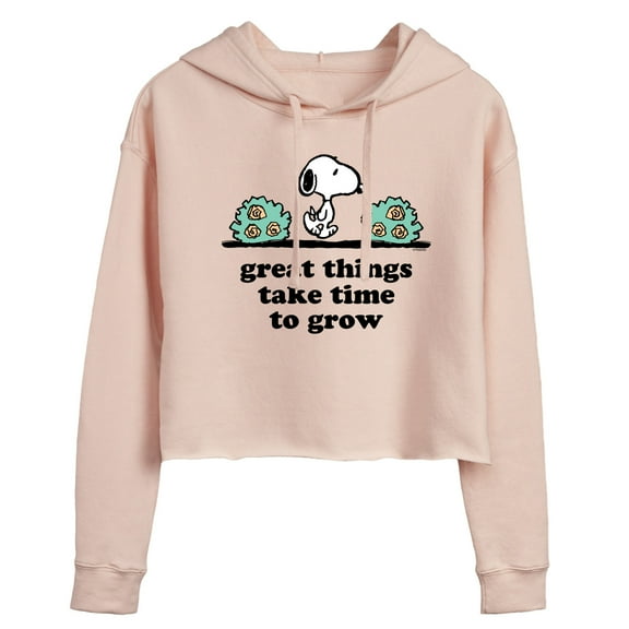 Peanuts - Great Things Take Time To Grow - Juniors Cropped Pullover Hoodie