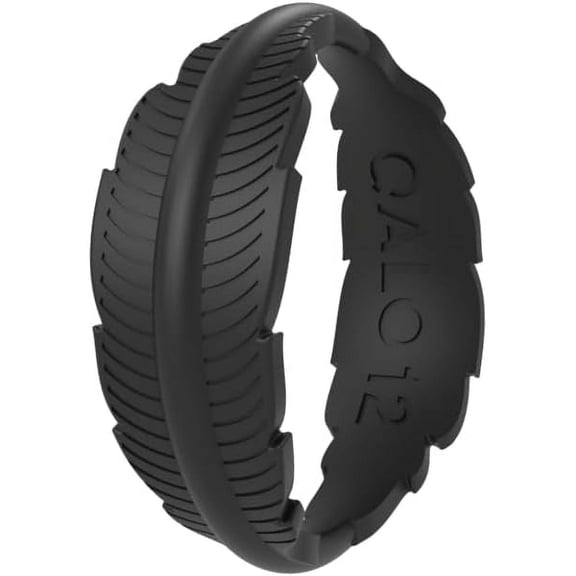 QALO Women's Black Serene Ring – Durable Wedding Bands with Flexible Comfortable Fit – Skin-Friendly and Lightweight Design – Size 08