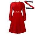 thumbnail image 3 of Midi Dress for Women Church Dress Fashion High Waist Business Casual Dress Cocktail with Belt Red XL, 3 of 8