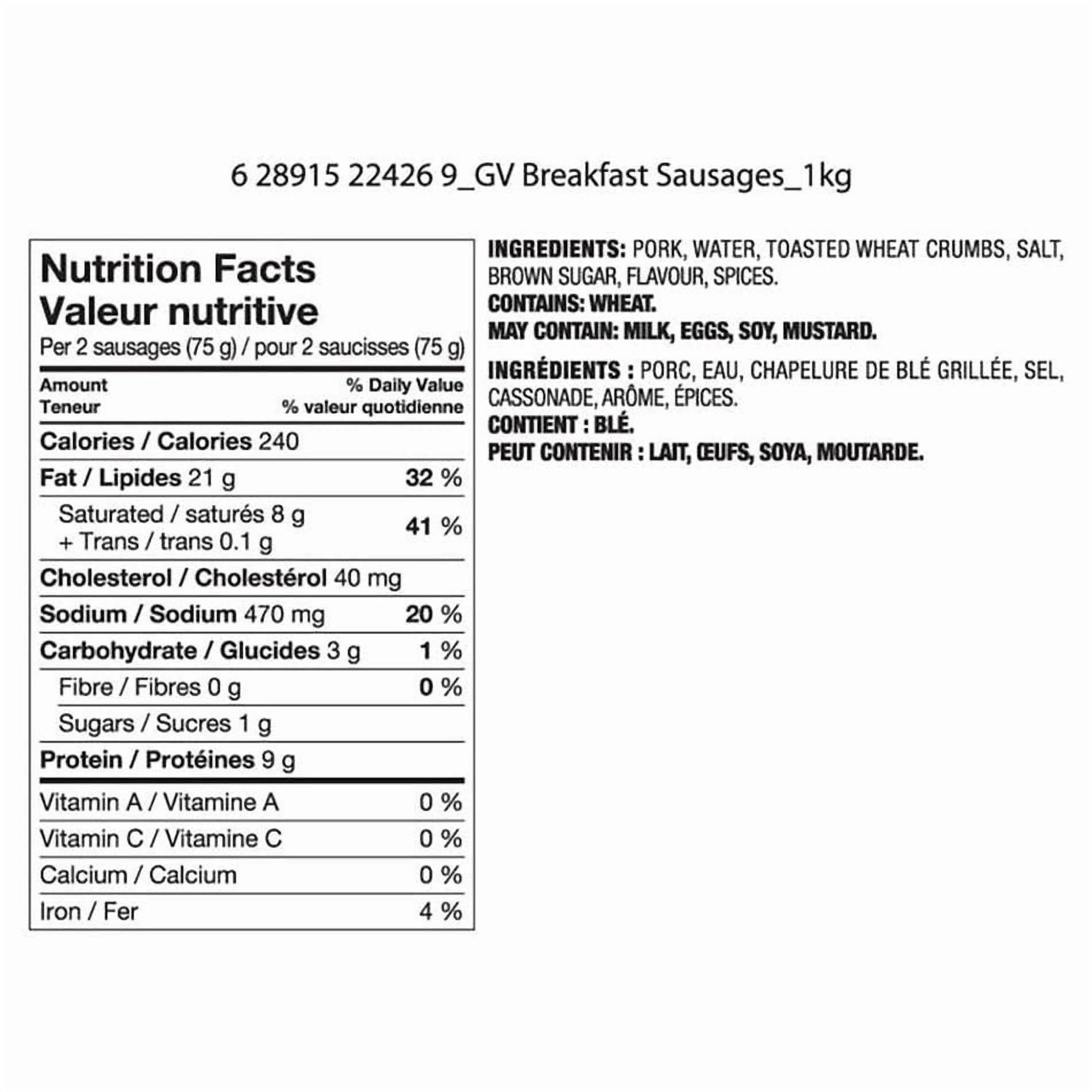 Great Value Pork Breakfast Sausages, 1 kg