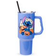thumbnail image 1 of Silver Buffalo Disney Lilo and Stitch Halloween Spooky Pumpkin Jack-O-Lantern Vaso de acero inoxidable con mango y pajita, se adapta a portavasos estándar, 40 onzas, 1 of 8