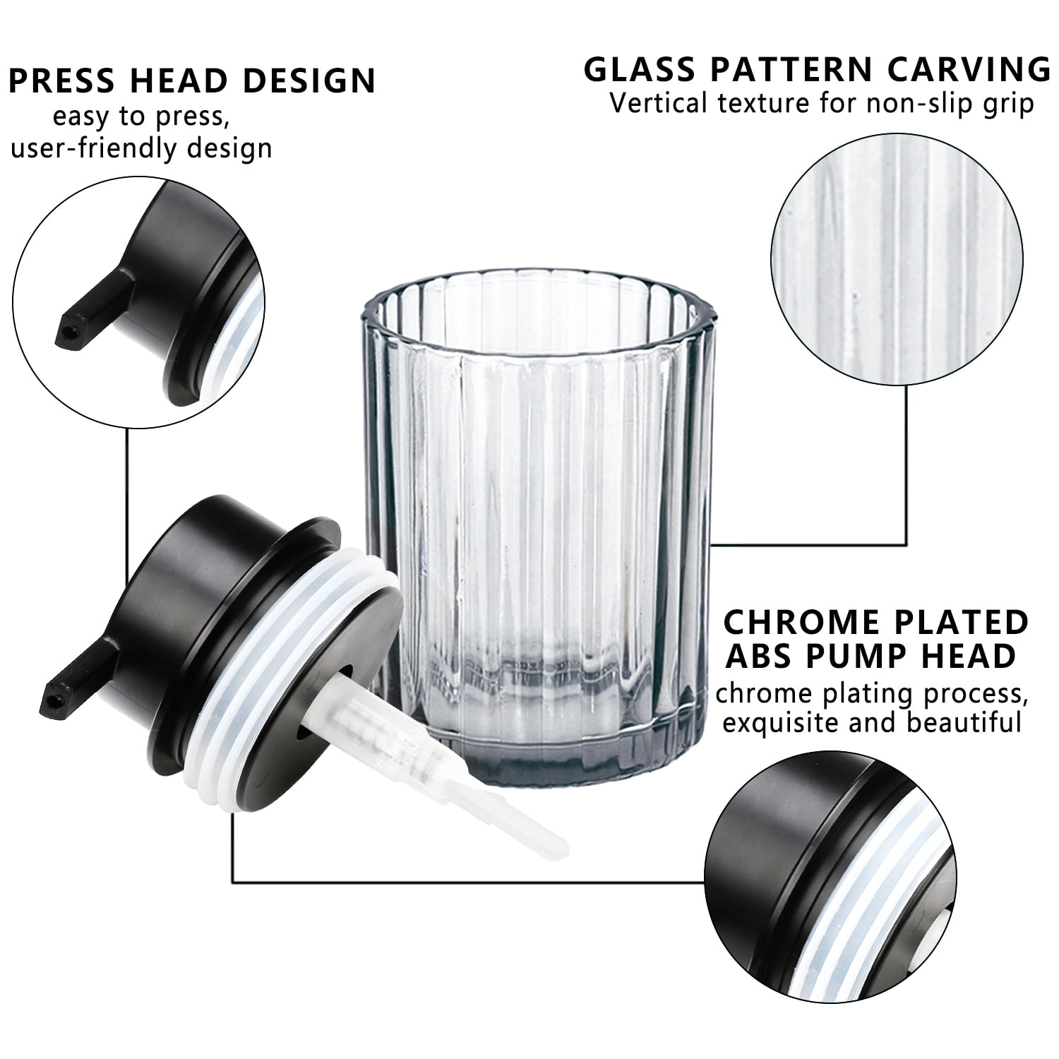CERBIOR Bathroom Accessories Set, 4 Pcs Glass Bathroom Accessories Sets Complete w/Soap Dispenser, Soap Dish ,Toothbrush Holder,Tumbler, Bathroom Decor, Gift for Home Apartment, Black Grey