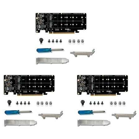 3X PCIE 4.0 Dual-Disk PCIeX16 to M.2 M-Key NVME SSD Expansion Card,Supports 4 NVMe M.2 M Key 2280 SSD