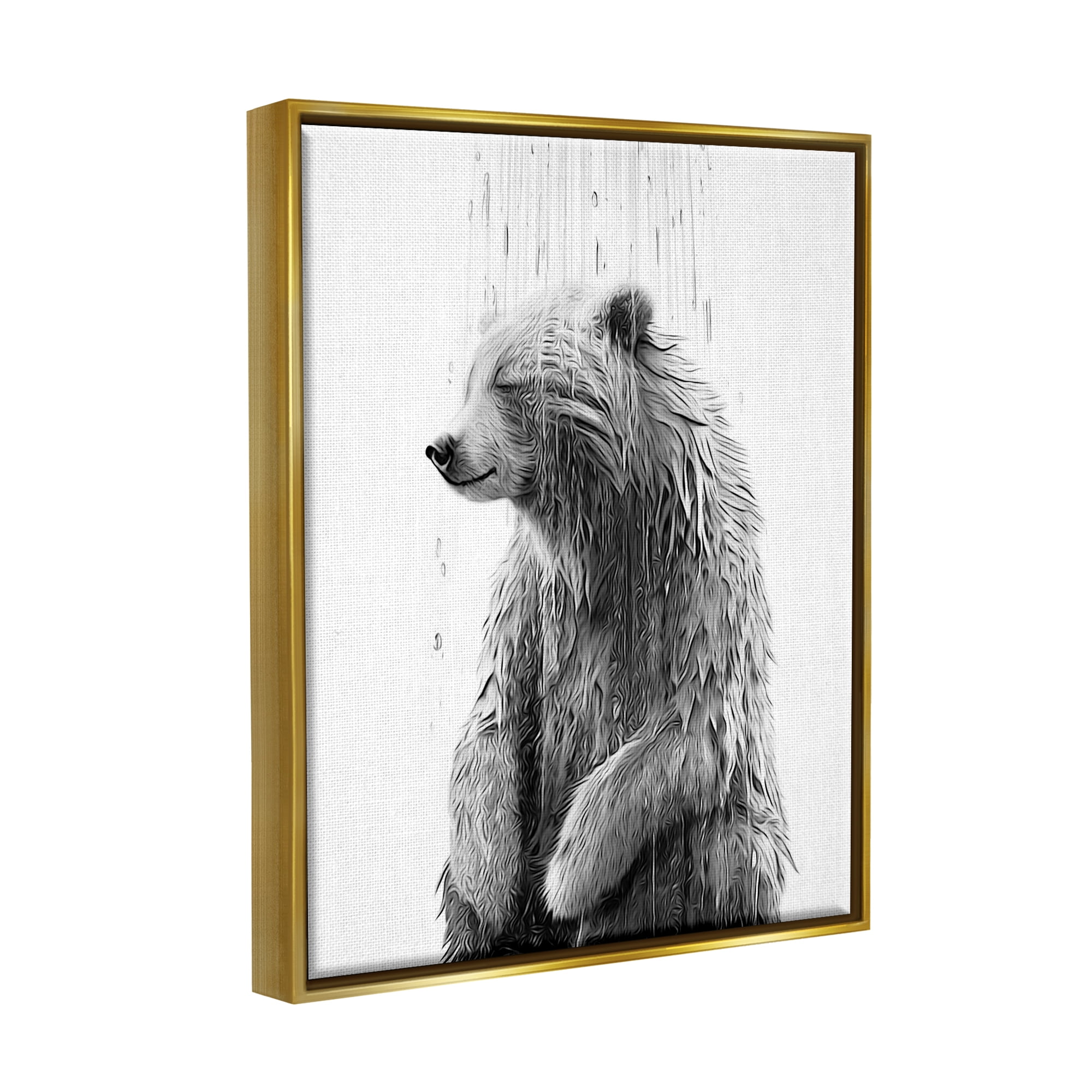 Stupell Industries Bear Water Splash Animals & Insects Painting Gold Floater Framed Canvas Art Print Wall Art, 25 x 31