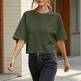thumbnail image 5 of VBVC Women's Short Sleeve Crewneck Crop Top, Ladies' Lightweight Loose Fit Tee, Basic Plain Summer T Shirt For Women, Army Green , S-2XL, 5 of 9