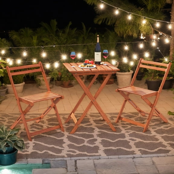 Demifill 3-Piece Solid Wood Dining Set with 2 Folding Chairs, Sturdy Wood Table and Chair Set for Outdoor as Garden, Backyard, Porch, Brown