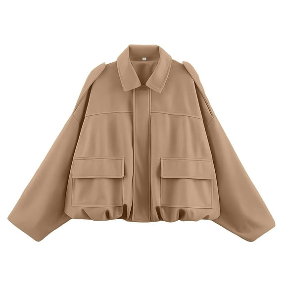 ZUKMRJPC Women's Zipper Bomber Jacket Batwing Sleeve Casual Lapel Cropped Coat Fall Solid Color Oversized Trendy Outwear with Pockets