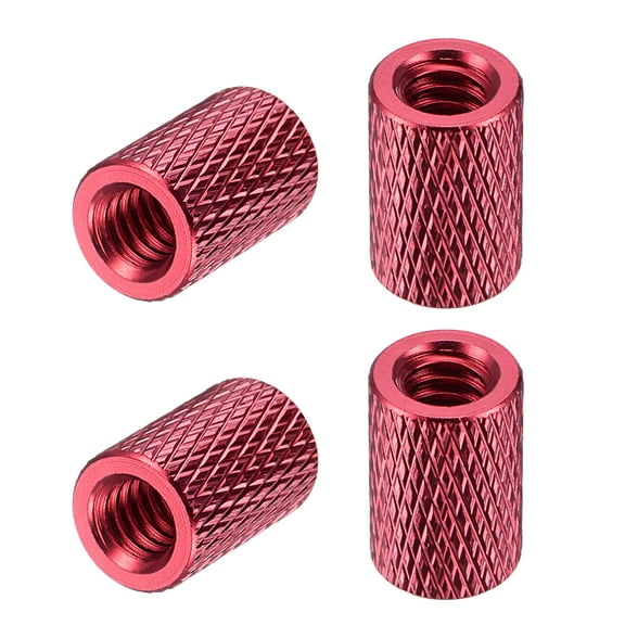 1/4-20 x 10mm x 15mm Aluminum Alloy Hand Screw Nuts Diamond Knurl Knurled Camera Tripod Pass Hole Nut Red 4 pcs
