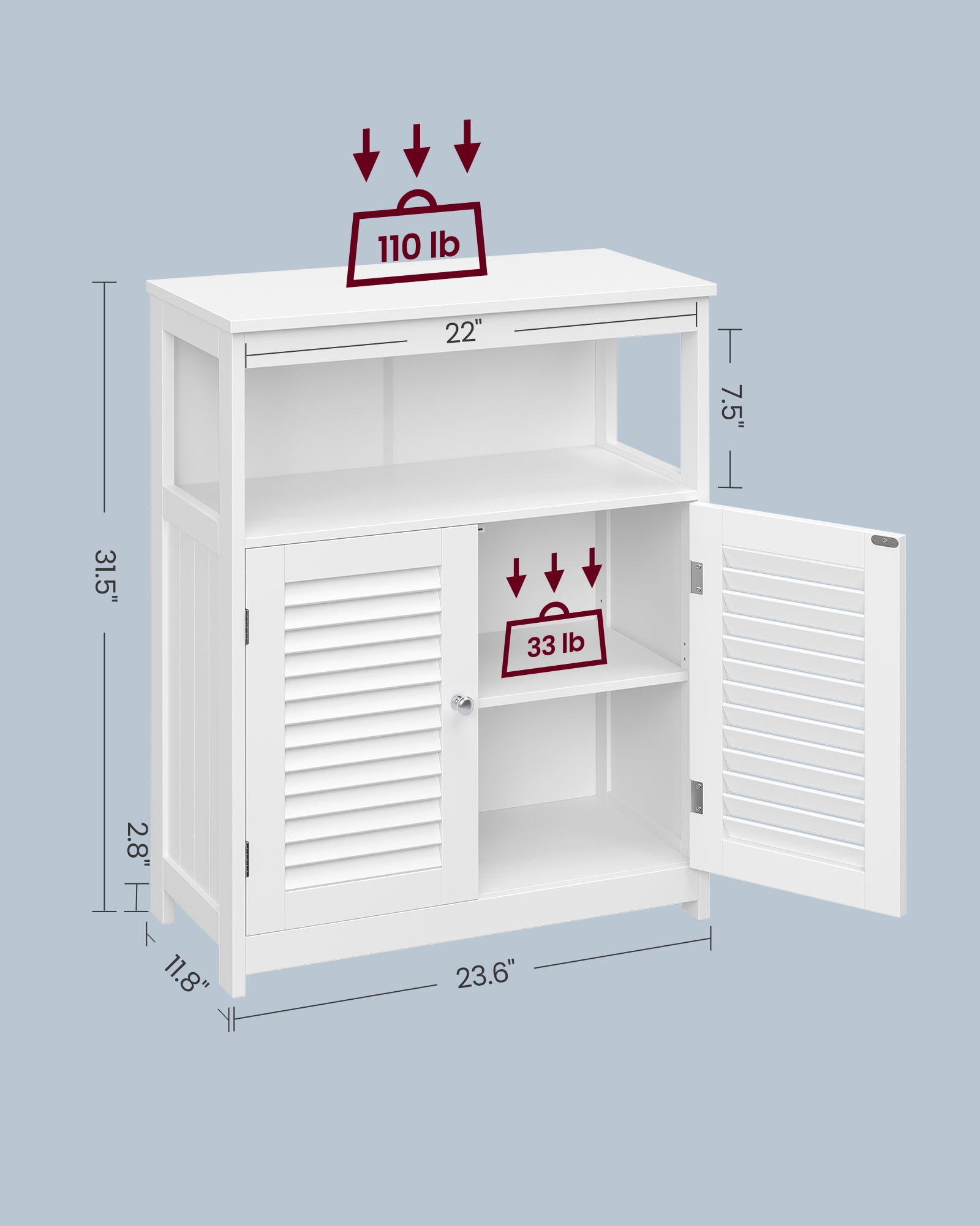 Ivinta Free Standing Bathroom Storage Cabinet with Shutter Doors