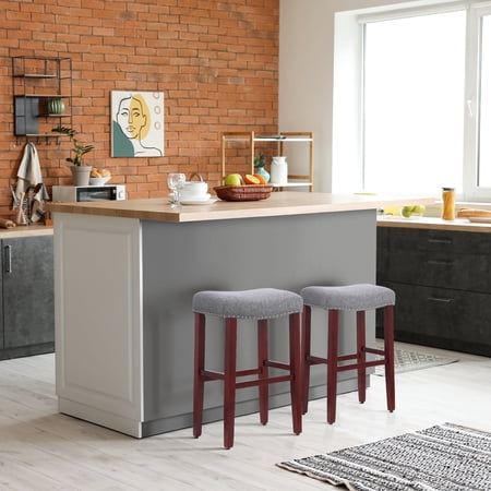 WestinTrends Lenox 29 upholstered nail head bar stools (Set Of 2) Cherry/Gray