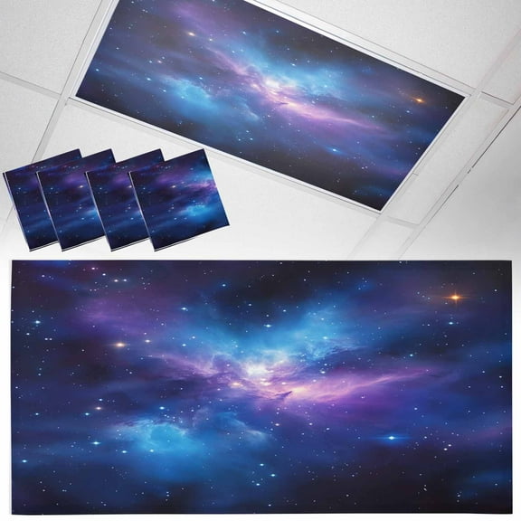 4 Pack Color Starry Sky Fluorescent Light Covers for Ceiling Lights Night Sky Modernism Nature Scenery Magnetic Ceiling Light Covers Overhead Light Filters for Office Classroom Home
