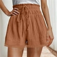 thumbnail image 2 of FAIWAD Summer Shorts for Women Elastic Waisted Drawstring High Waisted Lace Patchwork Hem Beach Vacation Shorts, 2 of 5