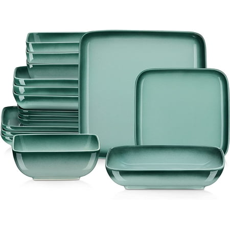 

LOVECASA Dinnerware Sets Stoneware Dinner Set for 12 48-Piece Round Gradient Dark Green Series Sweet