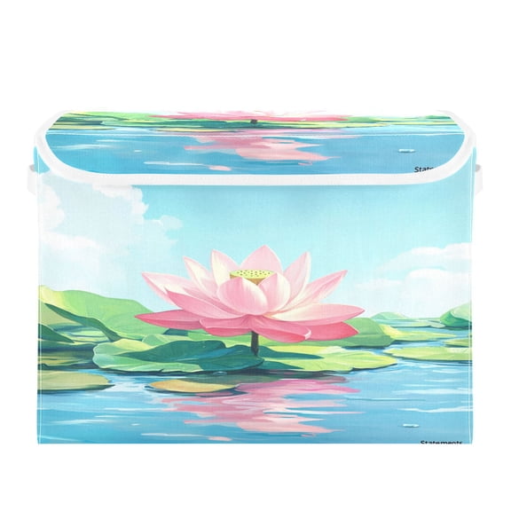16.5x12.6x11.8in Foldable Flip-Top Storage Bin, Dustproof Magic Tape Closure, Ideal for Home & Toy Organization,Pink Flower