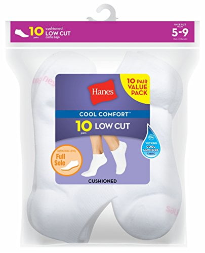 10-Pairs Hanes Cushioned Womens Low-Cut Athletic Socks White or Black 5-9