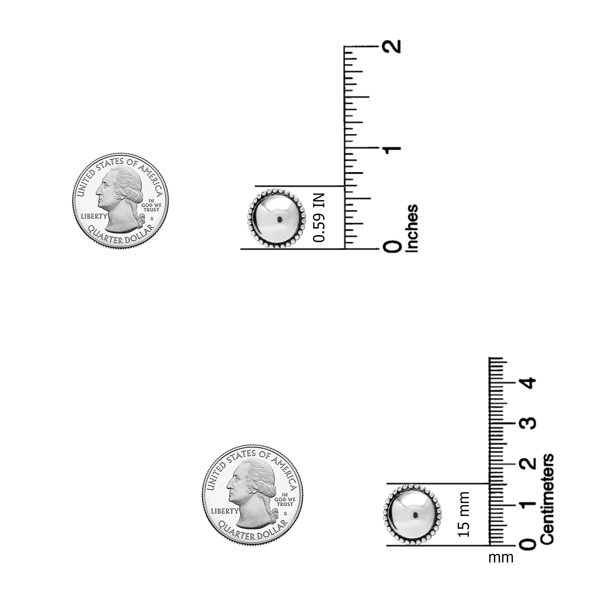 LeCalla 925 Sterling Silver Round Antique Dome Omega Back Stud Earrings Jewelry Gifts for Women and Teen 15MM