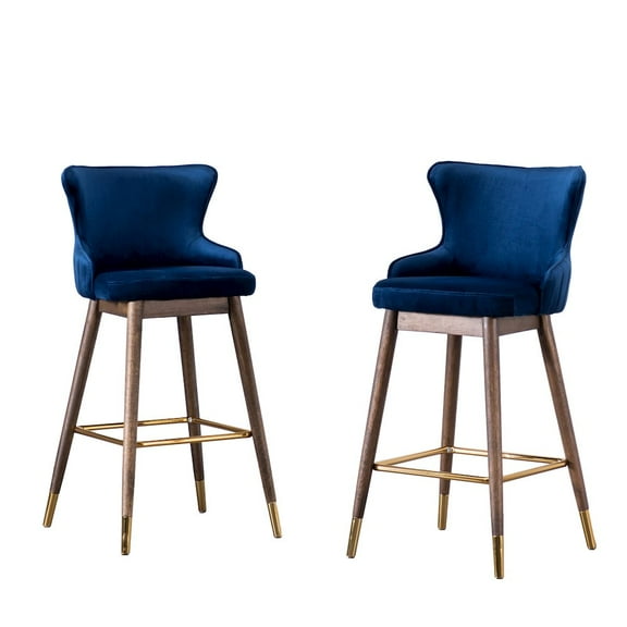 Roundhill Furniture Leland Fabric Upholstered Wingback Bar Stools, Set of 2, Blue