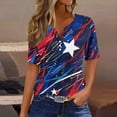thumbnail image 2 of American Flag Tops Womens Button V Neck Short Sleeve Shirts Independence Day Patriotic Tee Shirt Fashion USA Flag Star Stripes T-Shirts Memorial Day Tunic Loose Comfy Blouses Summer Outfits, 2 of 5