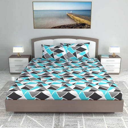 King Size Double Bedsheet With 2 Pillow Covers – 108 X 108 Inches Aqua & Grey | Ideal For Gifting Diwali Dussehra – Soft & Smoothing Touch Bedsheet