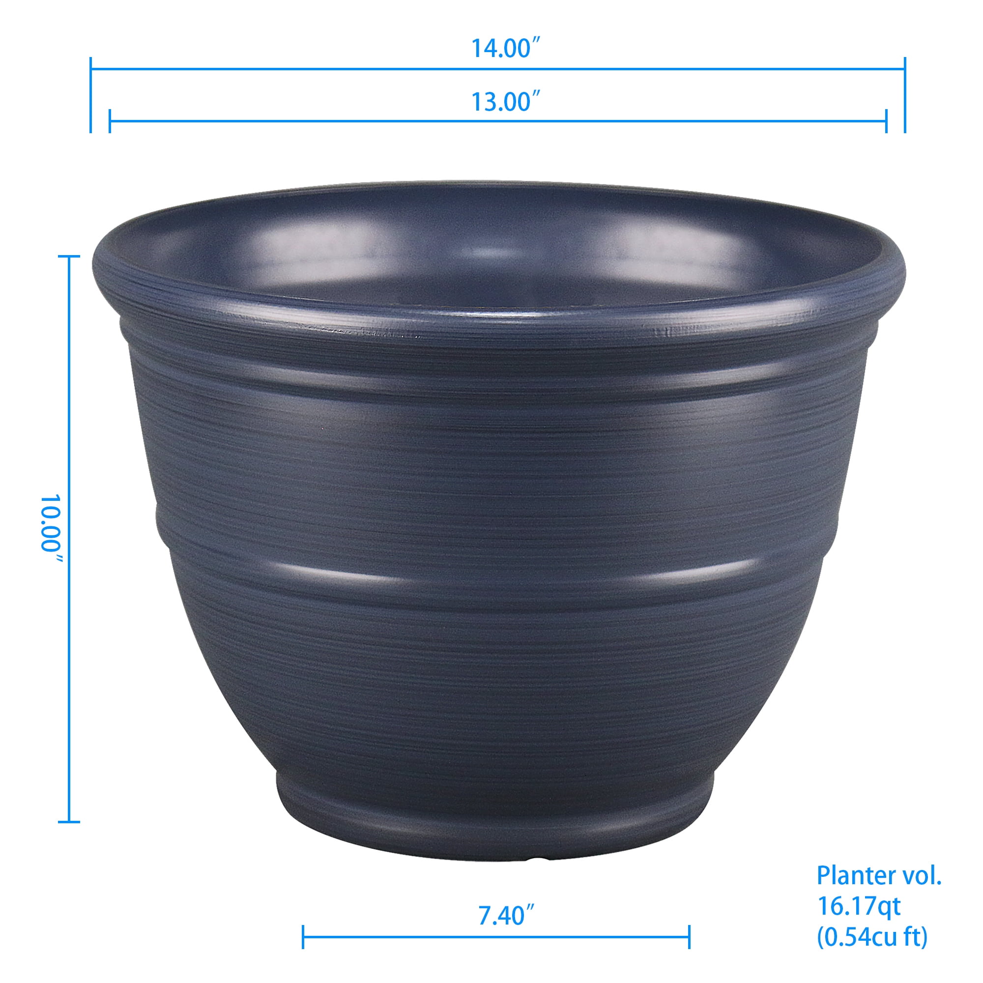 Mainstays Ferenza 14inch Round Planter Blue color, Recycled Resin