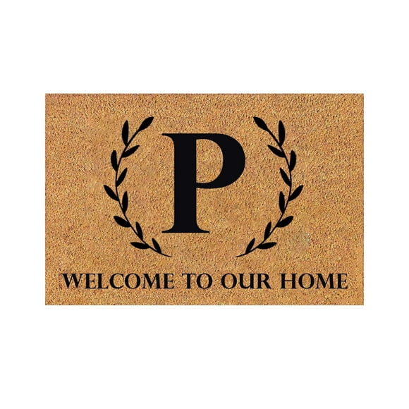 Initial Door Mat Playful Welcome Doormats Summer Door Mats ,Welcome Mat 16''X24'' Funny Welcome Mats Capital P Coco Coir Floor Mat Low-Profile Floor Mat for Yard, Garage, High Traffic Areas
