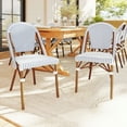 thumbnail image 6 of Martha Stewart Indoor-Outdoor Stackable Bistro Chair with Natural Woodgrain Aluminum Finish Frame and White/Navy Woven Rattan Back and Seat, 6 of 13