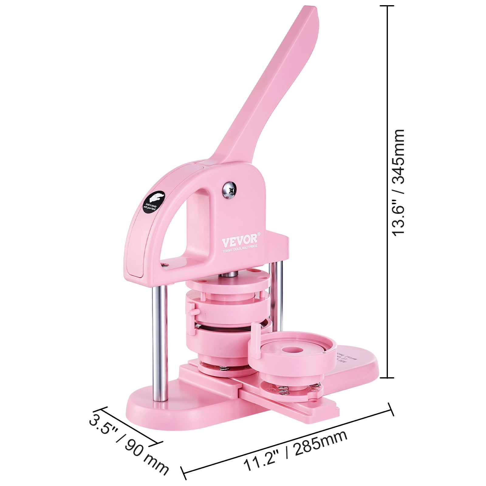 VEVOR 3-IN-1 Button Maker, 1/1.25/2.28 inch(25/32/58mm) Pin Maker, 300pcs Button Parts,Button Maker Machine with Panda Magic Book, Ergonomic Arc Handle Punch Press Kit, For Children DIY Gifts,Pink