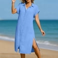thumbnail image 5 of gakvbuo Linen Dress For Women Short Sleeve Summer Dress Long Dress Crewneck Loose Solid Maxi Dress Solid Collar Button Shirt Dress, 5 of 8