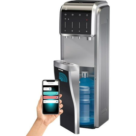 ICEPURE 5 in 1 Water Dispenser with Ice Maker for 5 Gallon Bottle, Built-in Bullet & Crushed/Chewable Ice Machine Hot Cold Water Cooler, Bottom Loading, 35lbs/24H, Child Safety Lock, Stainless Steel