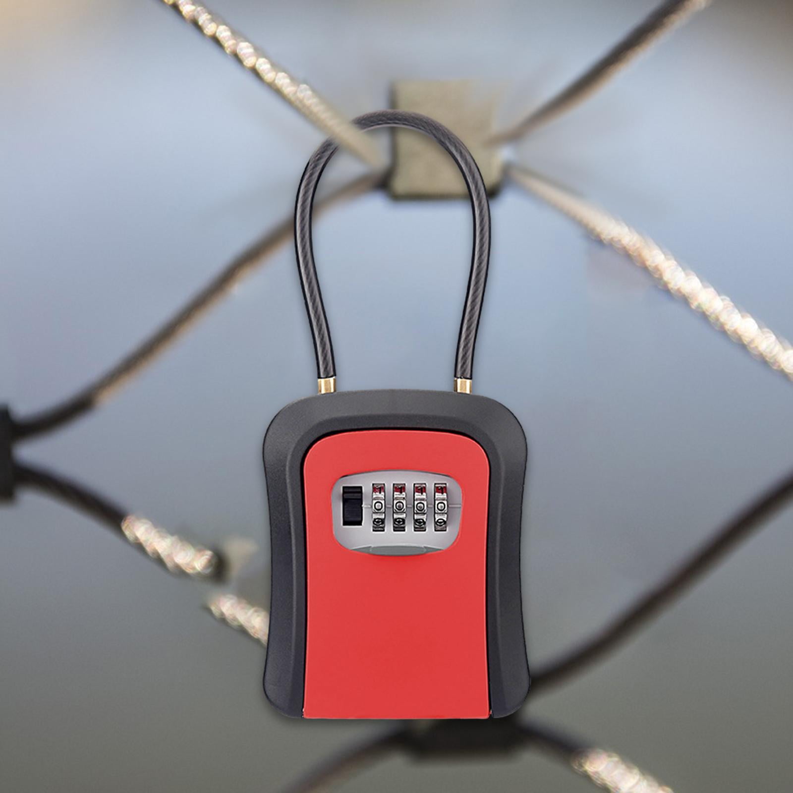Colaxi Box Key Security Box with 4 Digit Combination Steel Cable Shackle Weatherproof Portable for Door Knob or Car Durable Red