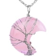 thumbnail image 1 of Collar de luna creciente del árbol de la vida, colgante de piedras preciosas naturales con envoltura de alambre de cobre C, 1 of 5
