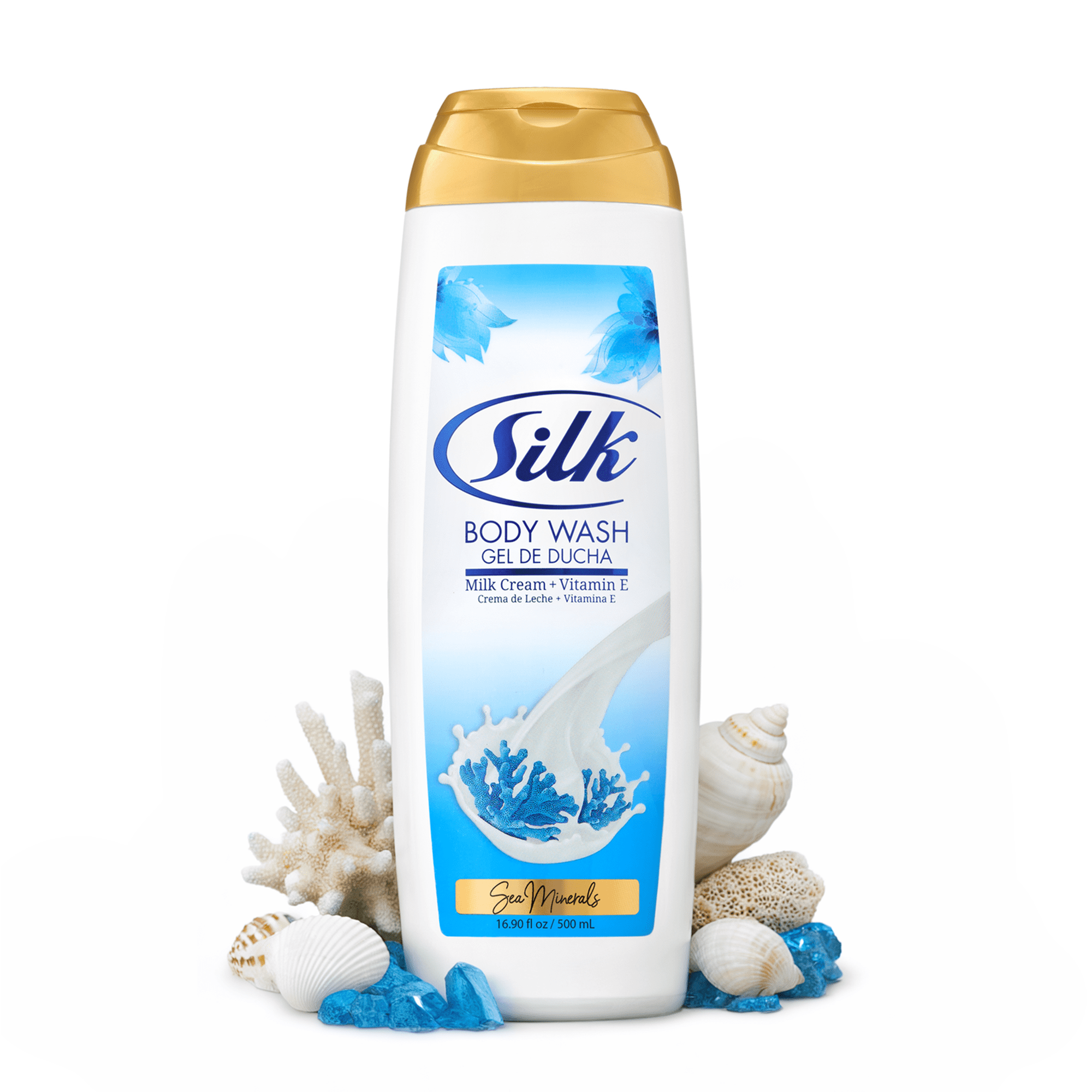 Silk Body Wash for Women and Men, Moisturizing Shower Gel for All Skin Types, Hydrating & Gentle Cleanse, Sea Minerals Scent, 16.9 fl oz
