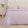 thumbnail image 4 of vctops Violet Ruffled Cotton Quilt Bedspread Set Queen Size, Shabby Chic Farmhouse Floral Embroidered Bedding Set, 3 Pieces Reversible Bedspread with Pillow Shams for All Season (Violet,Queen), 4 of 7