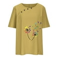 thumbnail image 4 of HAPIMO Women's Trendy Cotton Linen Loose Tops Clearance Summer for Teen Girls Short Sleeve V Neck Button Pullover Elegant Casual Ethnic Embroidery Blouses Floral Graphic Yellow XL, 4 of 6