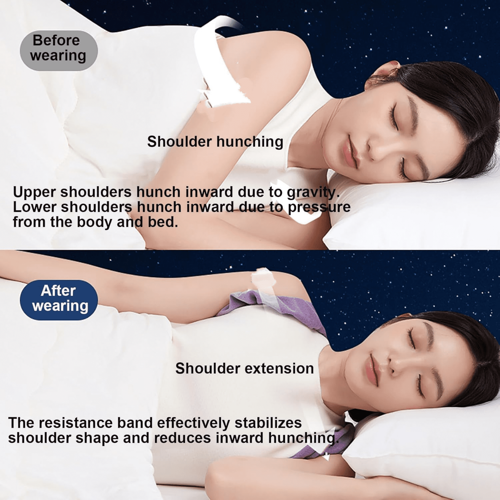 Posture Corrector Belt for Rounded Shoulders, Purple, Standard Size M, 1 Piece - Sleep Position Corrector for The Upper Back and Shoulders Equipped with Soft Support Suitable for B Makeup Organizers
