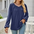 thumbnail image 2 of Xihbxyly Tops Tops for Women 2025 Women's Solid Round Neck Pleated Long Sleeve Irregular Bottom Loose T-Shirt Top Loose Tunic Tops Blouses, 2 of 4