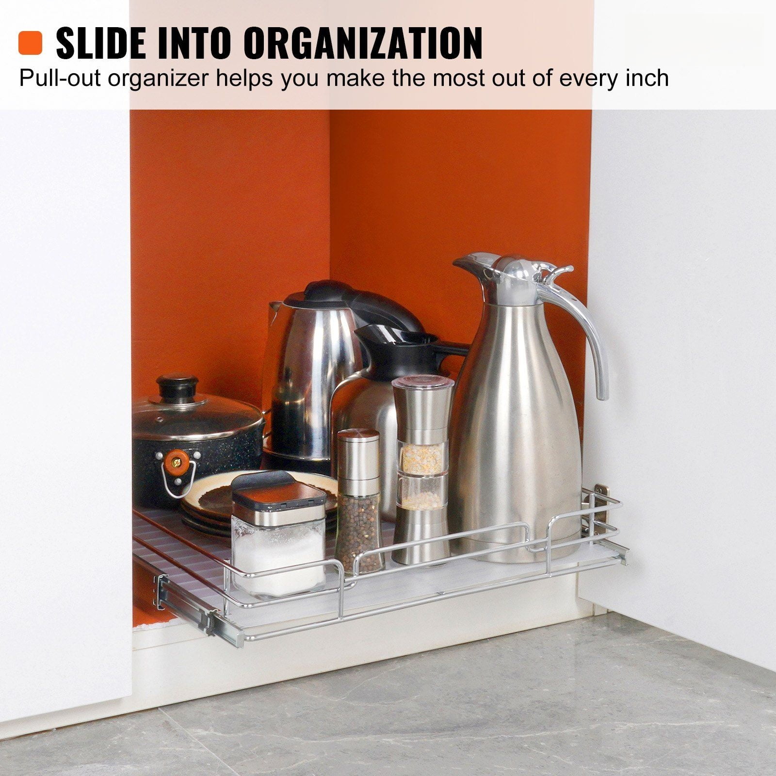 Pull Out Cabinet Organizer 21.5" Sliding Pantry Shelves, Heavy Duty Steel Roll Out Drawers, Under Sink Storage, 23" Cabinet Install Size