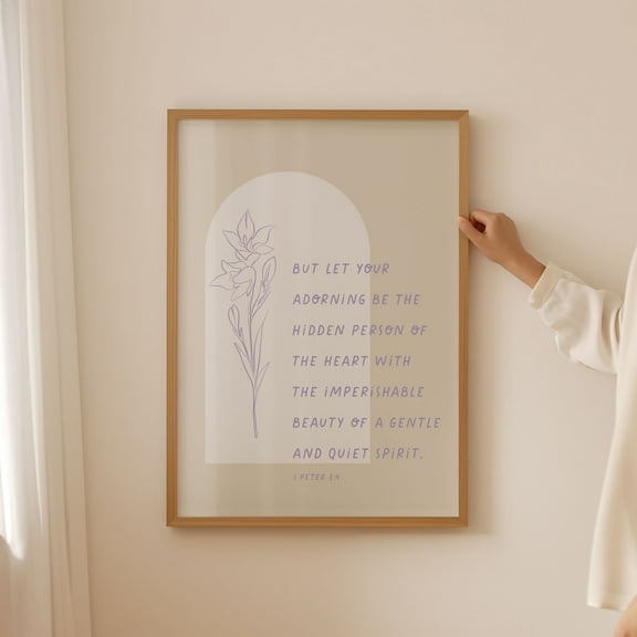 1 Peter 3 4 Imperishable Beauty Purple Floral Print For Her Bible Verse Poster Woman Of God Bible Quote Art Wall Art, Modern Wall Decor, 8x12 UNFRAMED