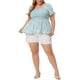 thumbnail image 2 of Blusas de verano de talla grande para mujeres Agnes Orinda, con cuello cuadrado, fruncido, lazo, mangas cortas y peplum, 2X azul claro, 2 of 6